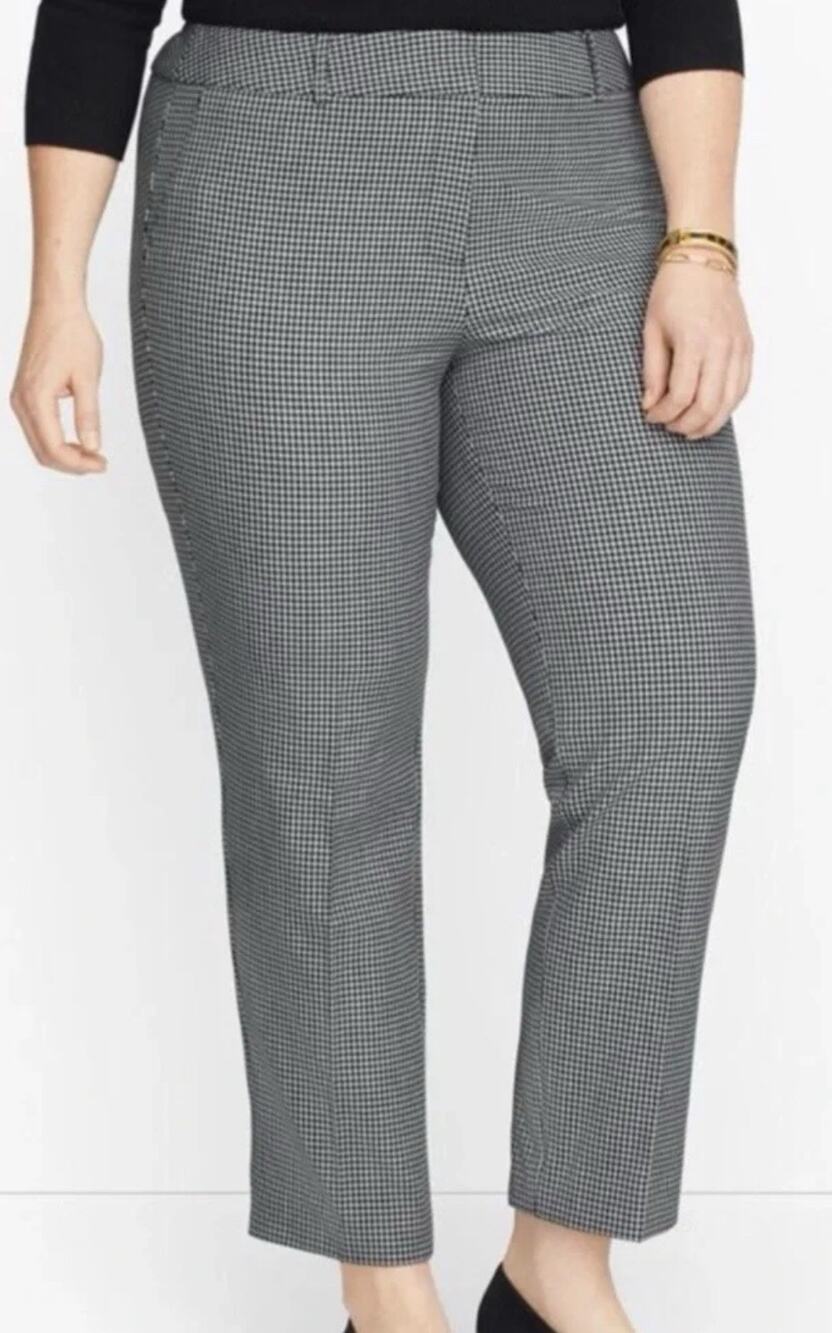 Talbots Hampshire Herringbone Pants Size 16 Women Black White Stretch Career